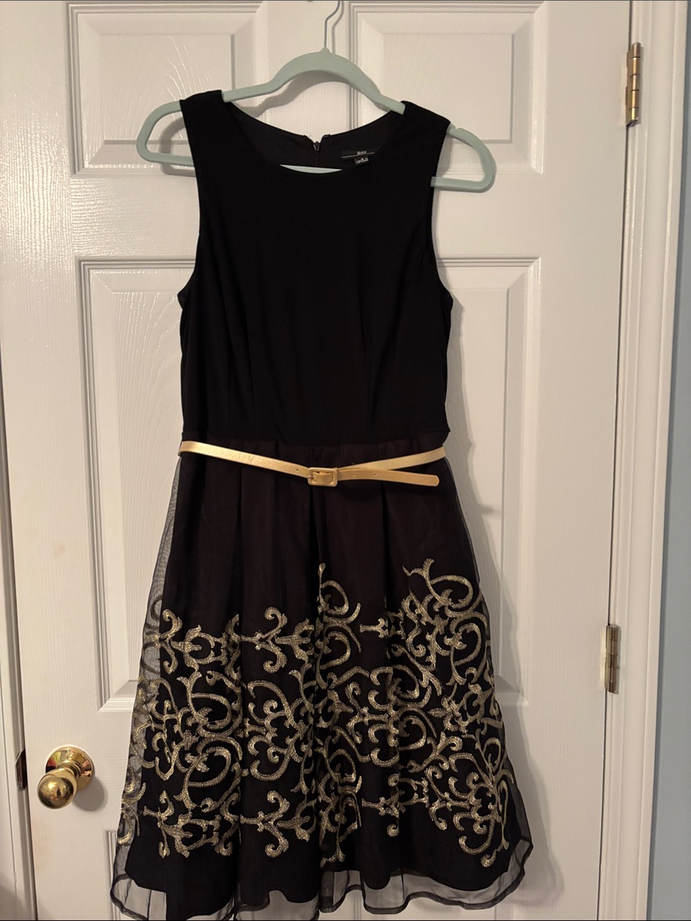R&K Black Dress with Gold Embroidered Skirt